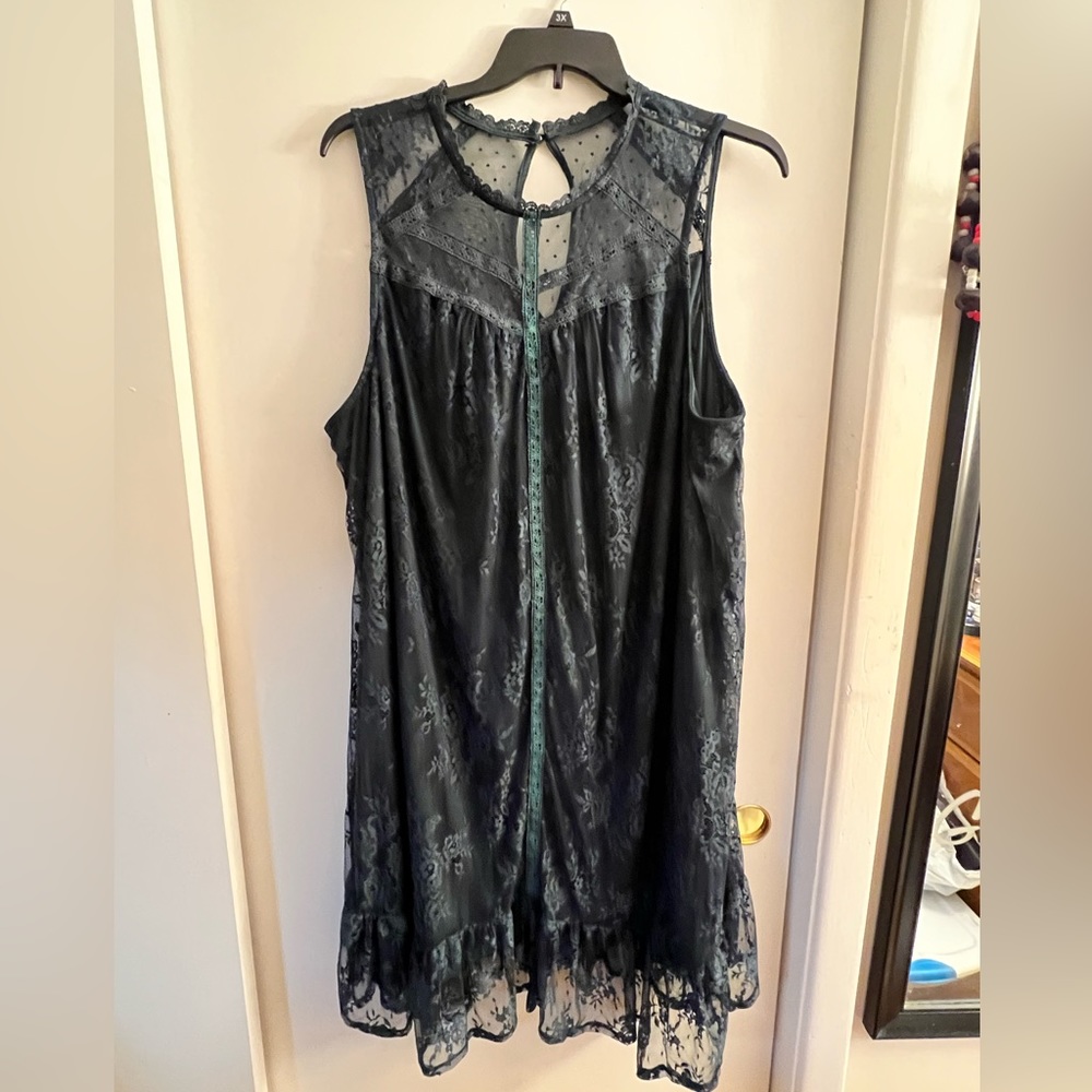 Dark teal lace dress with keyhole cutout